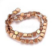 Electroplated Non-magnetic Synthetic Hematite Beads Strands, Polish, Square, Copper Plated, 8x8x2.5mm, Hole: 1mm, about 52pcs/strand, 15.98 inch(40.6cm)(G-P392-A07)