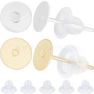 200Pcs 2 Colors 304 Stainless Steel Stud Earring Findings, Flat Round, 200Pcs Plastic Ear Nuts, Real 24K Gold & 925 Sterling Silver Plated, Mixed Color, 5~6x0.3~7mm, Hole: 0.8mm, Pin: 0.7mm(STAS-BBC0004-88)