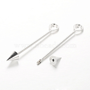 Brass Split Eye Pin, Arrow, Silver Color Plated, 52~59x6mm, Hole: 4mm, Pin: 1.5mm(KK-O089-08S)