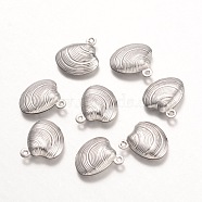 316 Surgical Stainless Steel Pendants, Shell, Stainless Steel Color, 14x13.5x3mm, Hole: 1mm(STAS-K096-24P)