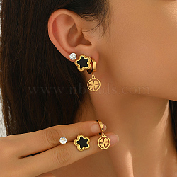 3 Pairs Stainless Steel Flower & Flat Round Earring Sets, with Rhinestone, Golden, 15~30x7~13mm(WL2091)