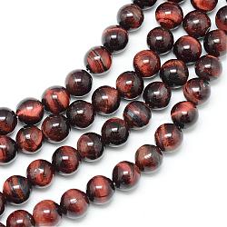Natural Red Tiger Eye Bead Strands, Dyed, Round, 8~9mm, Hole: 1mm, about 46pcs/strand, 15.3 inch(G-R345-8mm-37)