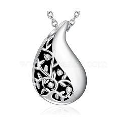 Stainless Steel Cremation Box Pet Memorial Pendant Cable Chain Necklace, Crystal Rhinestone Teardrop Urn Ashes Pendants Necklaces for Women Men, Stainless Steel Color, 21.65 inch(55cm)(PW-WGD4062-01)