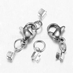 Tarnish Resistant 304 Stainless Steel Lobster Claw Clasps, with Cord Ends, Stainless Steel Color, 27mm(STAS-G075-02A)