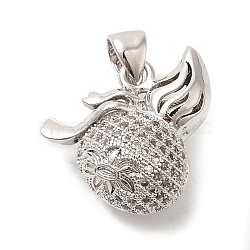 Brass Micro Pave Cubic Zirconia Pendants, Long-Lasting Plated, Cadmium Free & Lead Free, Platinum, 16x15x10mm, Hole: 6.5x3mm(KK-C072-32P)