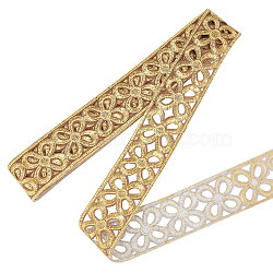 4.8M Iron on/Sew on Ethnic Style Embroidery Flower Acrylic Fibre Hollow Lace Ribbons, for Craft Sewing, Wedding Dress Costume Decoration, Gold, 2-1/4 inch(58mm), about 5.25 Yards(4.8m)/pc(OCOR-WH0070-101)