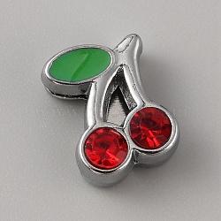 Alloy Rhinestone Slide Charms, with Enamel, Cherry, Platinum, Light Sapphire, 11x8.5x5mm, Hole: 8x1.5mm(FIND-WH0419-89C)