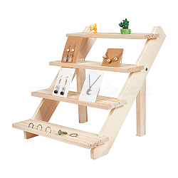 DIY 4 Tier Pine Wooden Display Risers, for Models, Building Blocks, Doll Display Holder, Storage Organizer Rack, with Iron Screws & Wing Nuts, Light Yellow, Finished Product: 40x39x32cm(ODIS-WH0025-109)