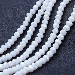 Electroplate Glass Beads Strands, Opaque Solid Color, AB Color Plated, Faceted, Rondelle, White, 3.5~3.8x3mm, Hole: 0.4mm, about 113~115pcs/strand, 32.5~33cm(EGLA-A044-P3mm-B01)