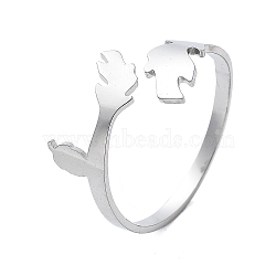 304 Stainless Steel Leaf & Acorn Open Cuff Rings for Women, Stainless Steel Color, 12mm, Inner Diameter: 19mm(RJEW-M024-01P)