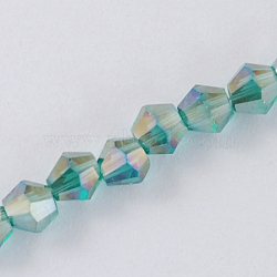 Glass Beads Strands, AB Color Plated, Faceted, Bicone, Light Sea Green, 2x3mm, Hole: 0.5mm, about 200pcs/strand, 16.5 inch(X-EGLA-S056-2mm-12)