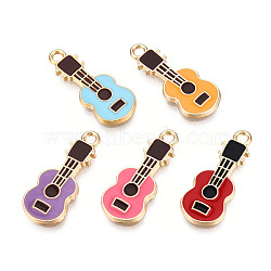 Eco-Friendly Zinc Alloy Pendants, with Enamel, Cadmium Free & Nickel Free & Lead Free, Guitar Shape, Light Gold, Mixed Color, 23x9x2mm, Hole: 2mm(X-FIND-N048-65-NR)