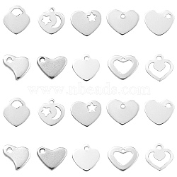 100Pcs 10 Styles 201 Stainless Steel Stamping Blank Tag Pendants, Heart, Stainless Steel Color, 6~13x5.5~12.5x0.5~1mm, Hole: 1~2.9mm, 10pcs/style(STAS-CJ0002-24)