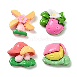 Opaque Resin Cabochons, Windmill & Strawberry & Mushroom, Mixed Shapes, Mixed Color, 21.5~26x24~26x7.5~10mm(RESI-Q228-02)