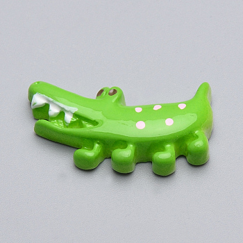 Resin Decoden Cabochons, Crocodile/Alligator Shaped, Lime, 28x16x5.5mm