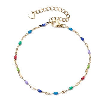 304 Stainless Steel Enamel Link Chains Bracelets for Women, Colorful, 7-1/8 inch(18cm)
