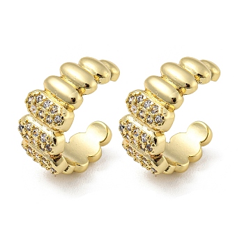 Brass Micro Pave Cubic Zirconia Oval Cuff Earrings, Long-Lasting Plated, Cadmium Free & Lead Free, Real 18K Gold Plated, 15.5x6.5mm