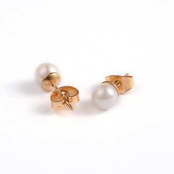 304 Stainless Steel Acrylic Bead Ball Ear Stud, Golden, 6mm, Pin: 0.8mm