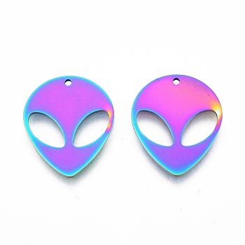 201 Stainless Steel Pendants, Saucer Man, Rainbow Color, 25x21x1.5mm, Hole: 1.6mm