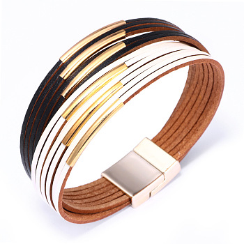 Genuine Cowhide Leather Cord Multi-strand Bracelets, with Alloy Findings, Mixed Color, 7-1/2 inch(19cm), 30mm