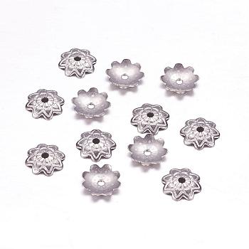 304 Stainless Steel Bead Caps, Multi-Petal, Stainless Steel Color, 7.5x1.5mm, Hole: 0.7mm