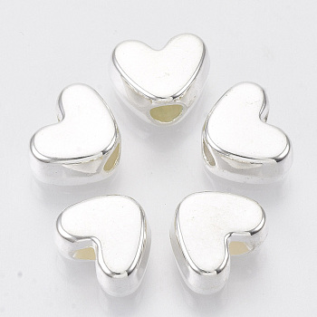 CCB Plastic Beads, Heart, Silver, 9x11.5x6.5mm, Hole: 3.5mm
