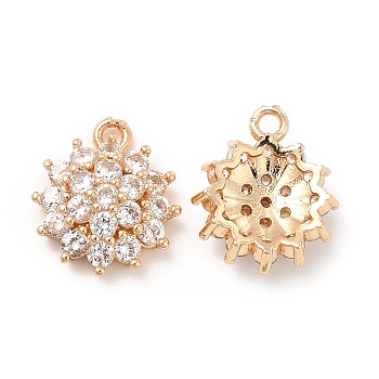 Brass Micro Pave Clear Cubic Zirconia Pendants, Flower Charms, Light Gold, 14.5x12.5x4.5mm, Hole: 1.4mm