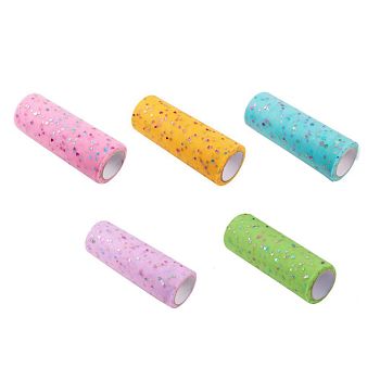 Heart Glitter Sequin Deco Mesh Ribbons, Tulle Fabric, Tulle Roll Spool Fabric For Skirt Making, Mixed Color, 6 inch(15cm), about 10yards/roll(9.144m/roll)