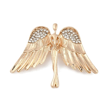 Zinc Alloy Crystal Rhinestone Brooches for Backpack Clothes, Golden, Angel & Fairy, 40.5x52.5mm