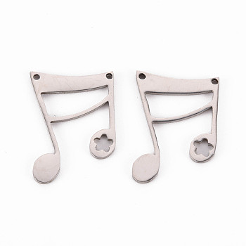 304 Stainless Steel Link Connectors, Laser Cut, Musical Note, Stainless Steel Color, 20x14x1mm, Hole: 1mm