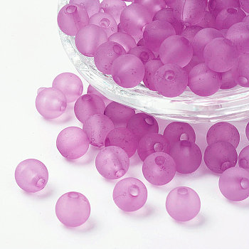 Transparent Acrylic Beads, Round, Frosted, Violet, 6mm, Hole: 1.8mm, about 4000pcs/500g