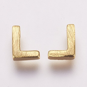 Brass Charms, Real 18K Gold Plated, Letter.L, 6x4.5x2mm, Hole: 1mm