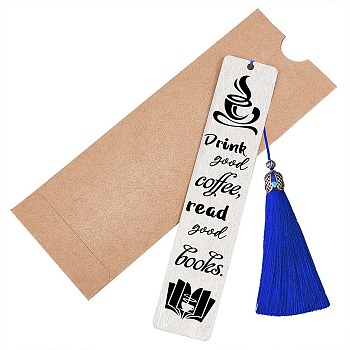 CRASPIRE DIY Rectangle Bookmark Making Kits, Including Stainless Steel Bookmark Card, Polyester Tassel, Book Pattern, Card: 125x26mm, 2pcs/set