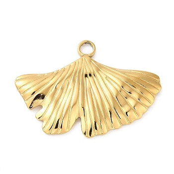 304 Stainless Steel Pendants, Ginkgo Leaf Charm, Real 18K Gold Plated, 21x29.5x2mm, Hole: 2.5mm