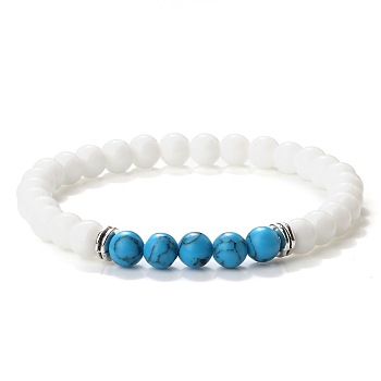 Simple Fashion Natural White Jade & Synthetic Turquoise Beaded Stretch Bracelets for Women