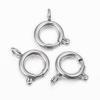 304 Stainless Steel Smooth Surface Spring Ring Clasps, Stainless Steel Color, 17x12x2.5mm, Hole: 3mm