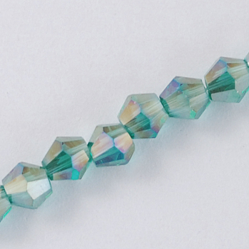 Glass Beads Strands, AB Color Plated, Faceted, Bicone, Light Sea Green, 2x3mm, Hole: 0.5mm, about 200pcs/strand, 16.5 inch