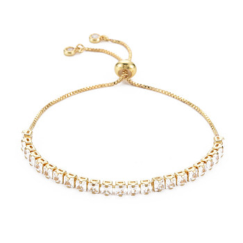 Cubic Zirconia Tennis Bracelet, Real 18K Gold Plated Brass Slider Bracelet for Women, Nickel Free, Clear, 9-7/8 inch(25cm)