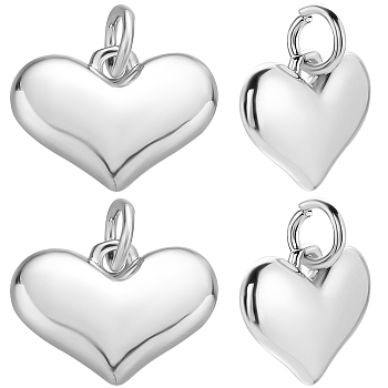 10Pcs Rack Plating Brass Charms, with Jump Ring, Heart, Real Platinum Plated, 11x14.5x3mm, Hole: 3.5mm