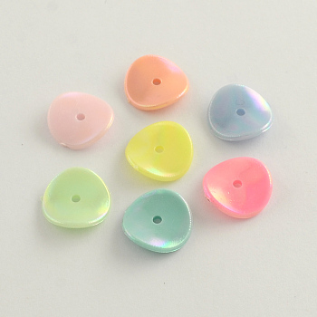 AB Color Plated Acrylic Beads, Flat Round, Mixed Color, 15x15x3mm, Hole: 2mm