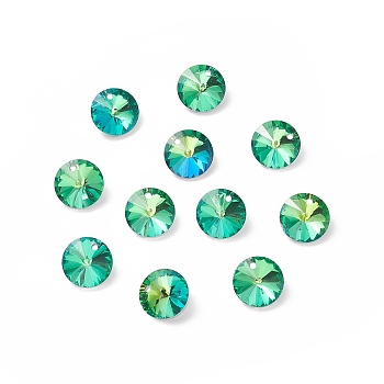 Glass Charms, Faceted, Cone, Medium Aquamarine, 14x7mm, Hole: 1mm