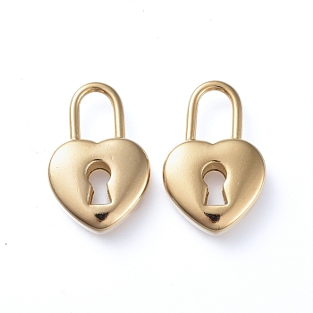 Ion Plating(IP) 304 Stainless Steel Pendants, Heart Lock, Golden, 19.5x13x5mm, Hole: 4.5x7mm