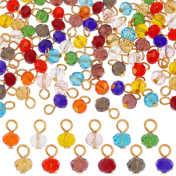 120Pcs 12 Colors Glass Charms, Faceted Rondelle, with Iron Loops, Golden, 12x8mm, Hole: 3.6mm, 10Pcs/color