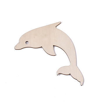 Dolphin Shape Unfinished Wood Cutouts, Laser Cut Wood Shapes, for Home Decor Ornament, DIY Craft Art Project, PapayaWhip, 85x134x2.5mm