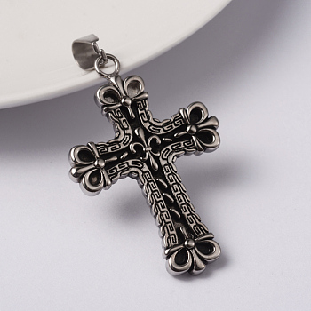 316 Surgical Stainless Steel Pendants, Cross, Antique Silver, 45x30x3mm, Hole: 10x5mm
