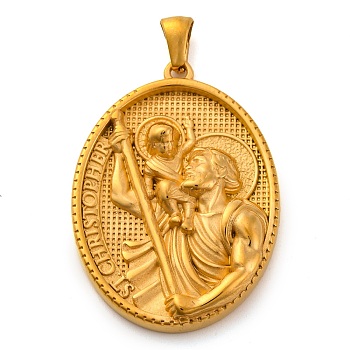 Religion Golden Tone 304 Stainless Steel Pendants, Oval Charm, Jesus, 40x26x5mm, Hole: 4.8x3mm