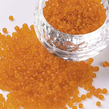 Glass Seed Beads, Frosted Colors, Round, Orange, 2mm