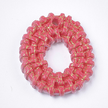 Resin Pendants, Imitation Woven Rattan Pattern, Oval, Red, 26x22x3.5mm, Hole: 1.8mm