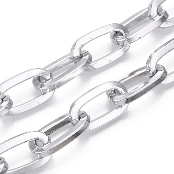 Aluminum Cable Chain, Flat Oval Link Chains, Unwelded, Platinum, 30.5x16x4mm