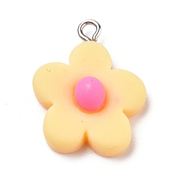 Resin Pendants, with Platinum Plated Screw Eye Pin Peg Bails, Flower, Light Yellow, 24x19.5x8mm, Hole: 2mm